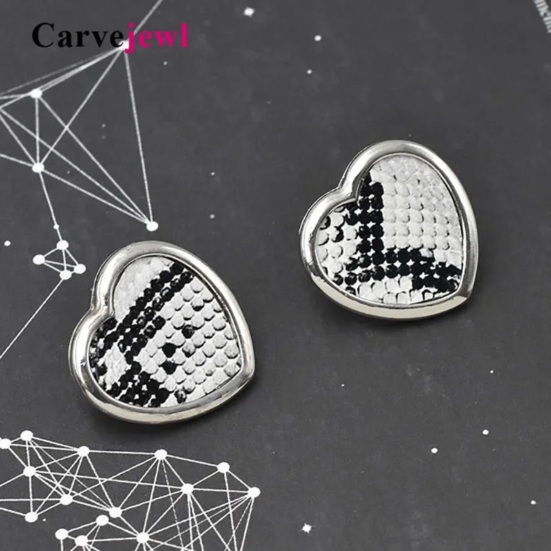

Carvejewl new stud earrings sequins snake leopard print heart stud earrings for women jewelry romantic fashion European earrings