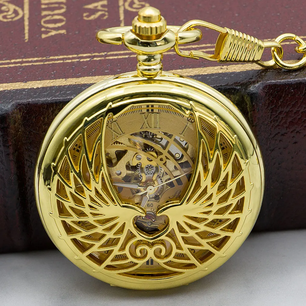 

5pc/lot 2019 New Fashion Golden Pocket Watches Eagle Engraved Skeleton Mechanical Pocket Watch for Men Women PJX1326