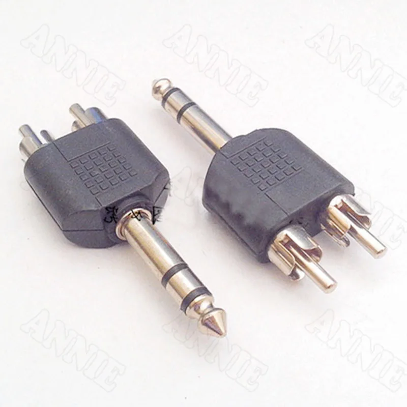 50pcs/lot 6.35mm Adaptor Double Track Plug Turn RCA Male /6.5 To Two Plug/ One-to-two | Обустройство дома