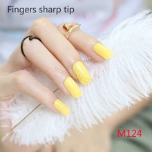 24pcs Explosion models fashion Long section Square head candy false nails decoration Lemon yellow M124