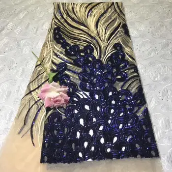 

wholesale luxury navy colored African lace fabric with high quality mesh fabric embroidery sequins Nigerian Swiss lace fabric