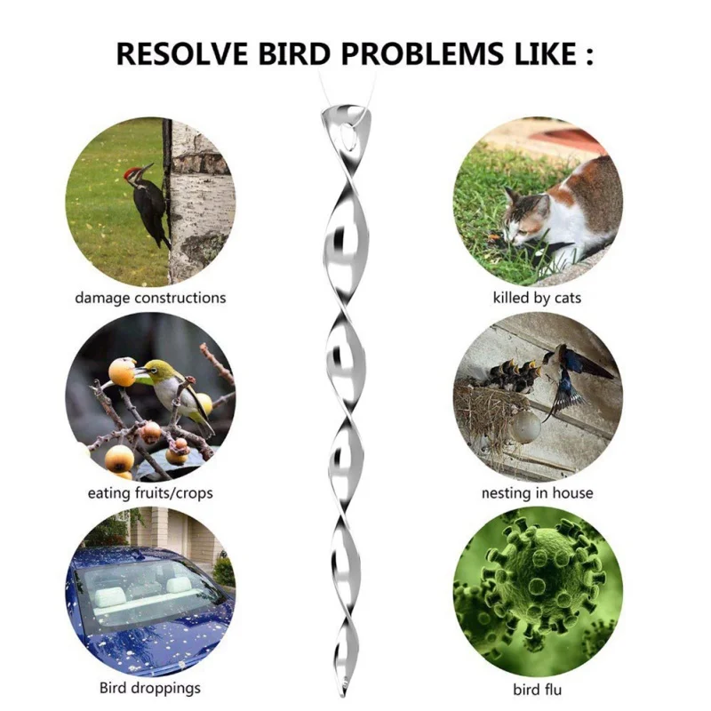 

New 12 Pcs Bird Plastic Deterrent Tree Hunting Decor Bird Repellent Spiral Reflection Scare Rods Outdoor Garden Supplies
