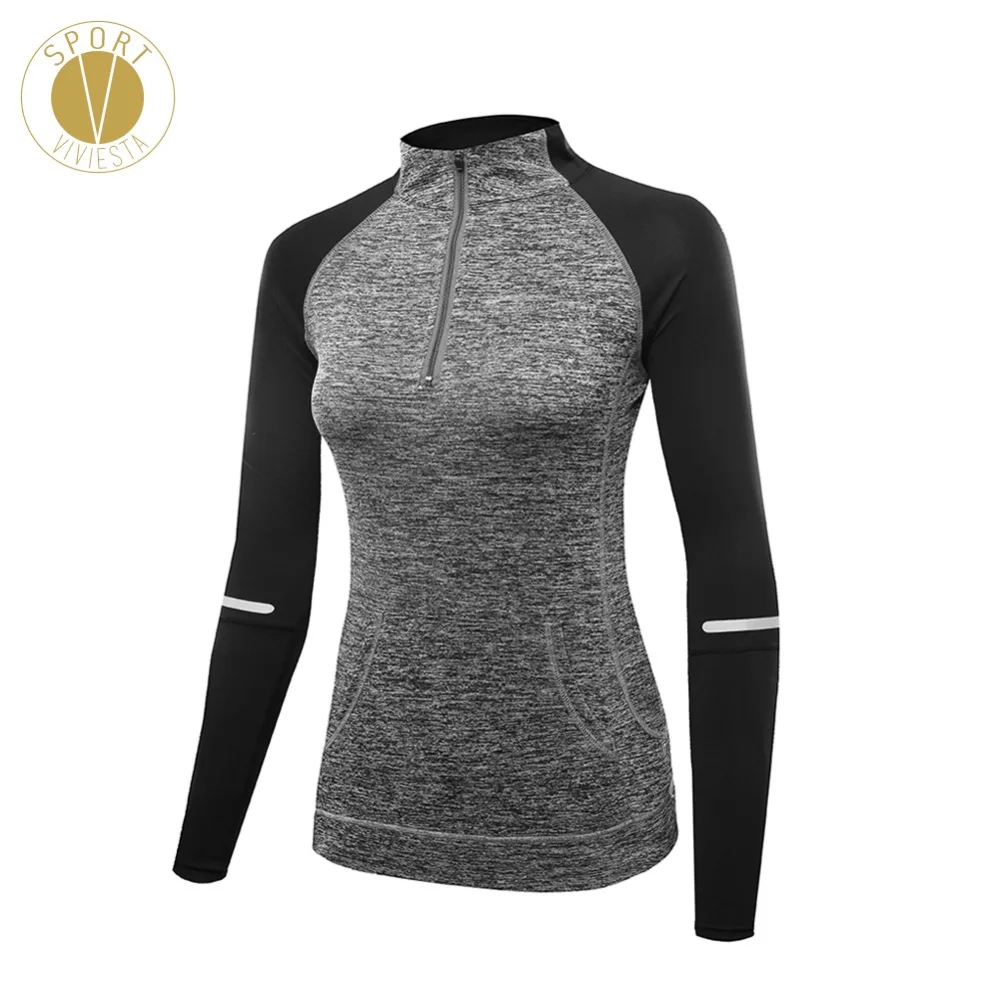 baratas Alta Neck Metade Zip Pullover Esportes Caminhadas Execução de Yoga Ao Ar Livre das Mulheres Inverno Lazer Zíper Camisa de Manga Longa Topo camisola