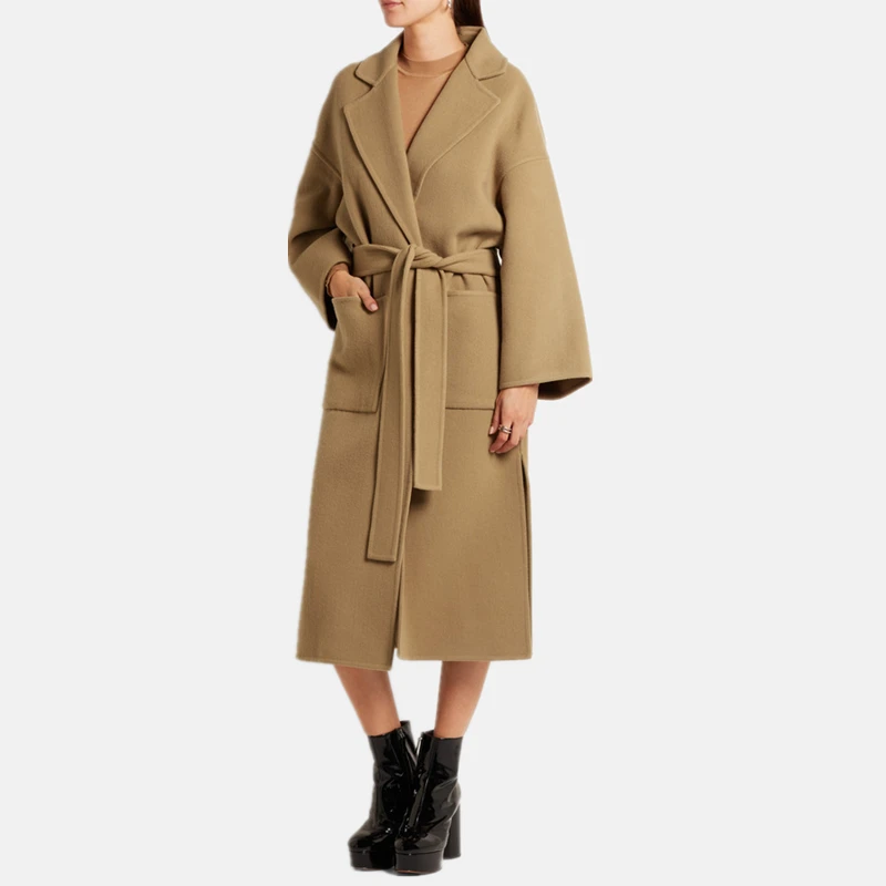 2018 winter Women's Casual Open Front Wool Blends Long Coat Female Robe