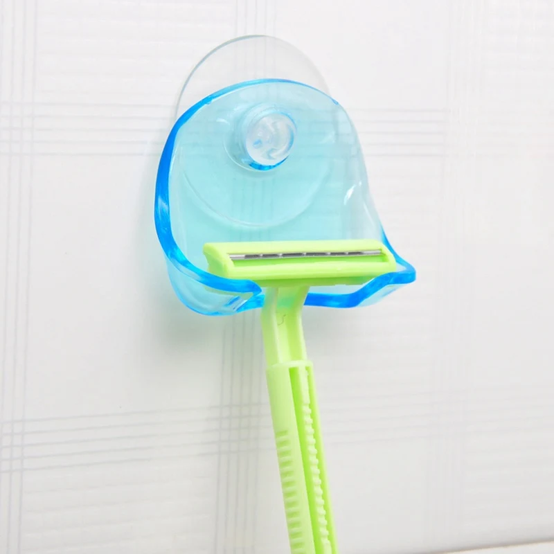 1 шт., прозрачный синий пластиковый держатель для бритвы на супер присоске, аксессуары для ванной комнаты, держатель для бритвы на присоске, держатель для бритвы для домашнего хранения