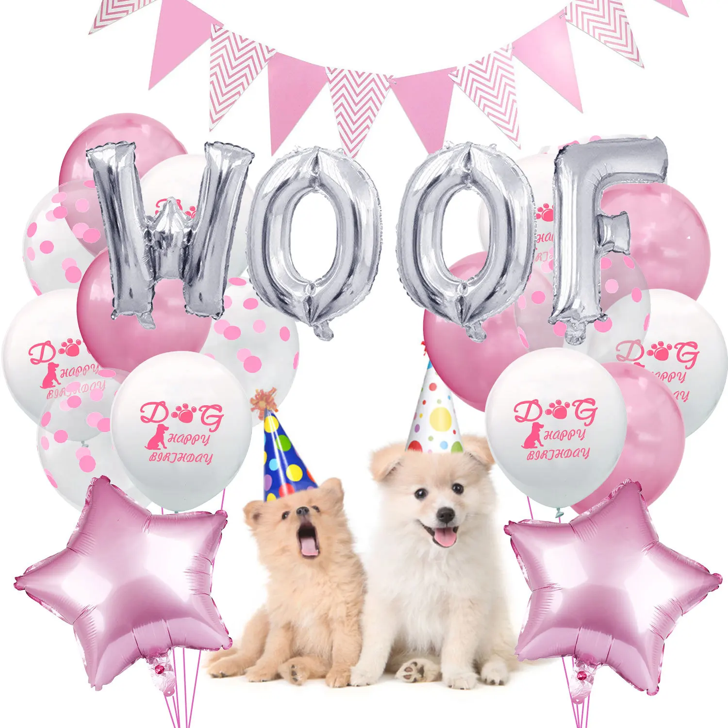 Воздушные шары с надписью WOOF золотистые/серебристые 1 комплект|Воздушные и