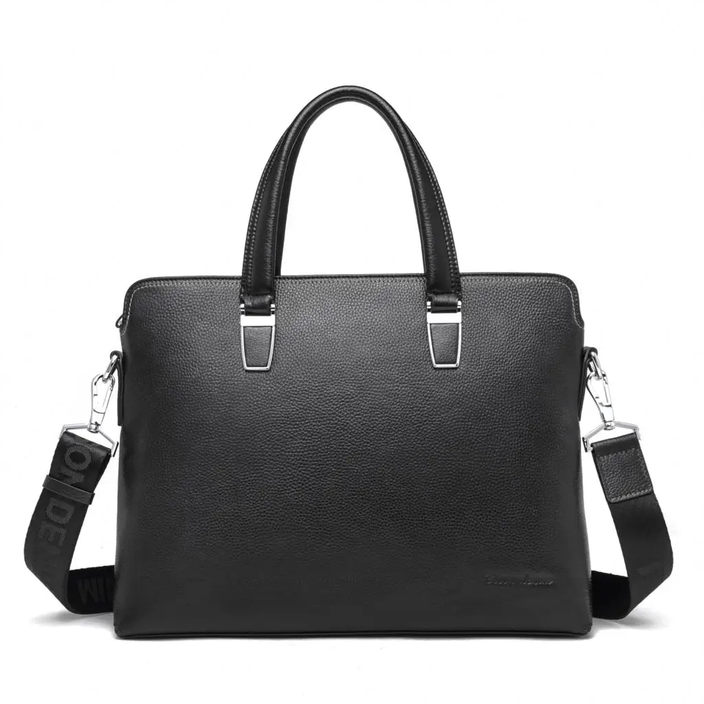 BISON DENIM, известный бренд, мужской портфель, сумка из натуральной кожи, сумка из воловьей кожи, вместительная сумка для ноутбука, сумка-мессенджер, N2741 - Цвет: Черный