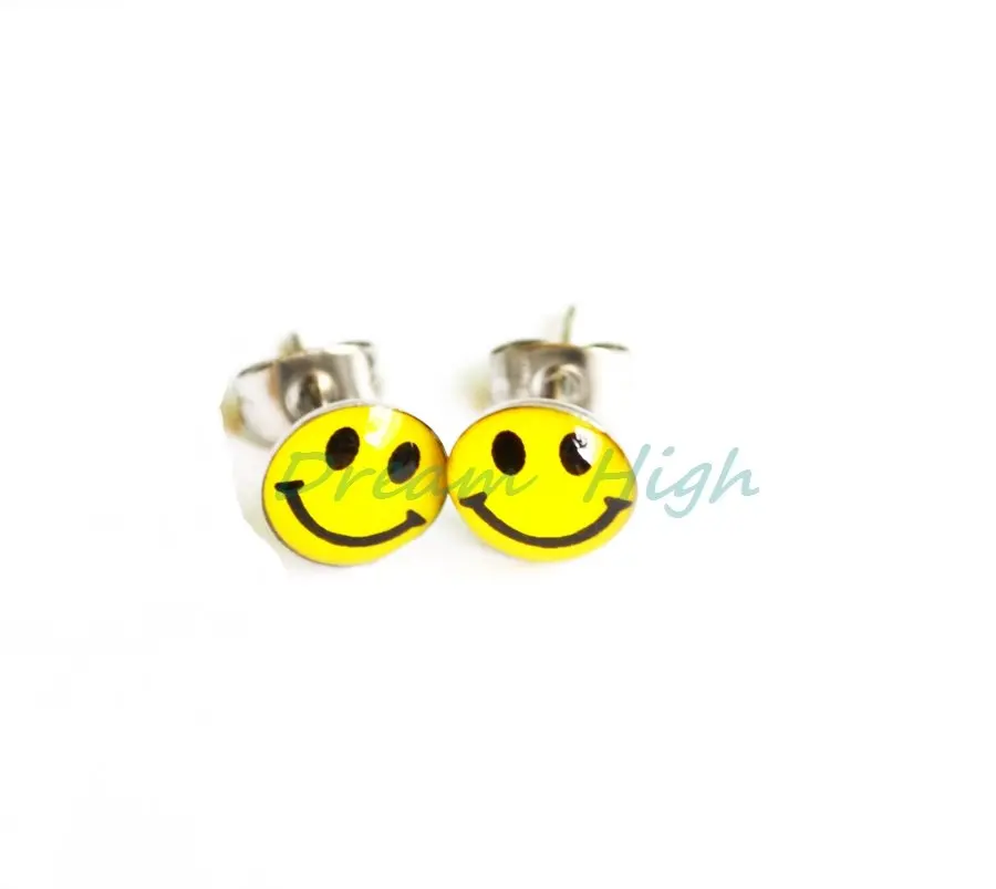 

HENGKE Happy Smiley Face Fake Ear Plug Earrings Ear piercing Free Shipping Ear Stud Earring 316L Stainless Steel 8mm Ball