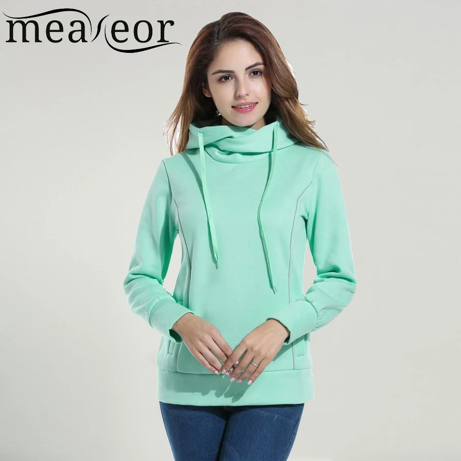 Meaneor Women High Collar Hoodie Casual Hooded Long Sleeve Thick Cotton