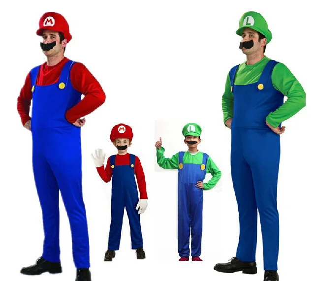 Funy косплей костюм супер Mario Luigi Brothers модные вечерние наряды милый взрослые дети