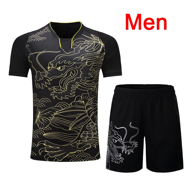 Китай Дракон женский теннисный набор для мужчин для бадминтона и настольного тенниса рубашка+ шорты дышащая одежда для пинг-понга спортивная одежда мужской Теннисный костюм - Цвет: Men black set