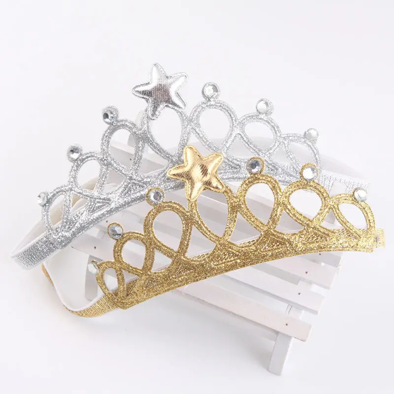 Детские аксессуары для волос для девочек, диадемы принцессы, корона, золотой серебряный ободок для волос, Эластичный подарок на день рождения, повязки на голову
