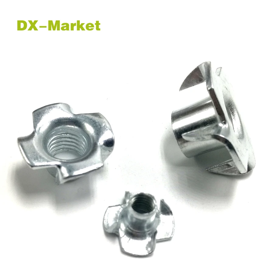 Yemmen 120PZ Tuerca de 4 Puntas M3 M4 M5 M6 M8 Tuerca en T Cuatro Puntas T-Nut de 4 Puntas Tuerca de 4 Dientes para Fijaci/ón de Muebles de Madera Insertos Ciego Tuerca Galvanizado con Caja de Pl/ástico