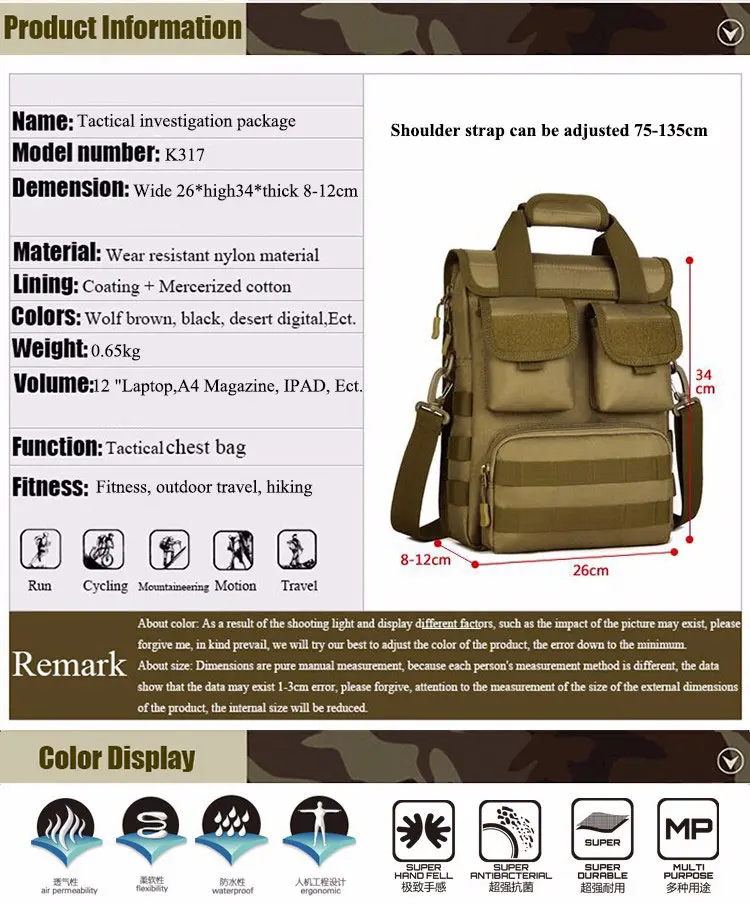 Hot Sale Sports Single Shoulder Military Camping Hiking Tactical Bag Handbag Outdoor Men Waterproof Army Molle Hunting Backpack