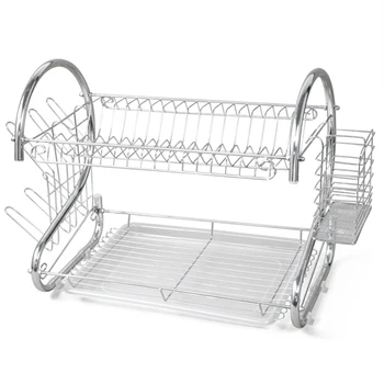 

LHBL New 2 TIER CHROME PLATED DISH CUTLERY CUP DRIP TRAY PLATES HOLDER