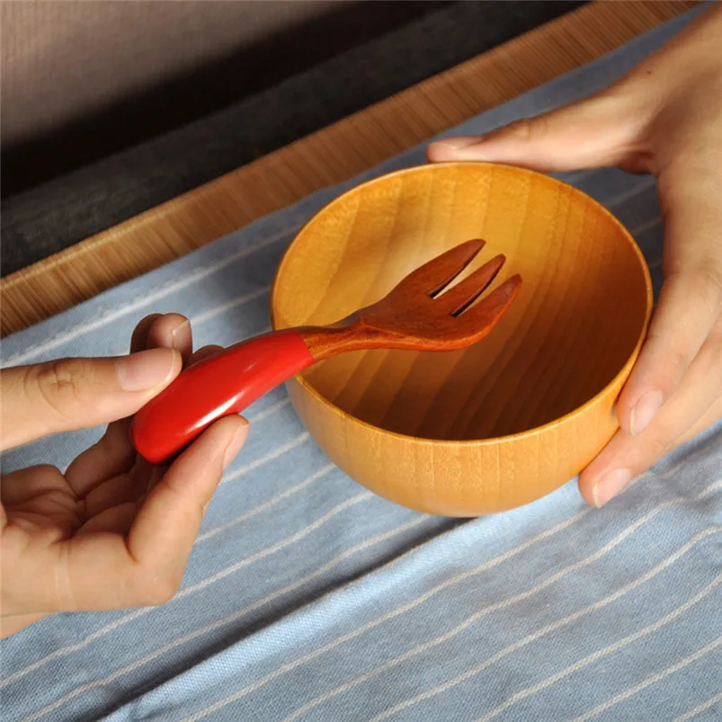 Wooden Spoon Fork Bamboo Kitchen Cooking Salad Fruit Fork Utensil Tools Soup-Teaspoon Tableware Natural Wood Cutlery 20JY173