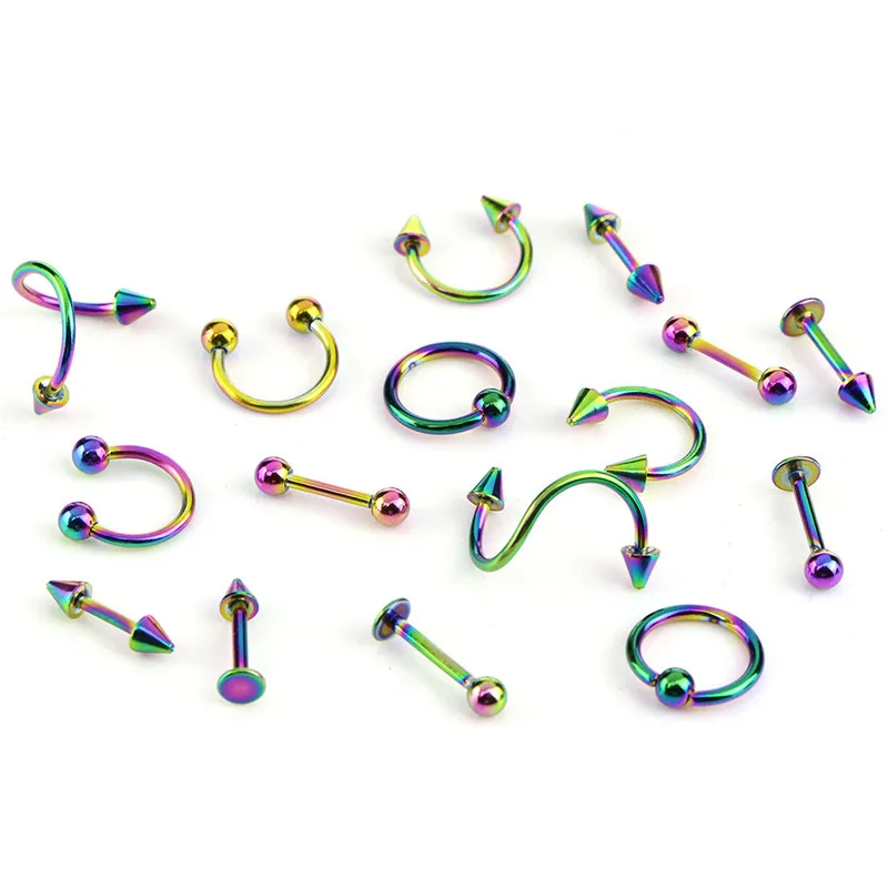 16pcs/set Spiral Nose Rings Stainless Steel Piercing for Women Men Earring Stud Tragus Fashion Piercing