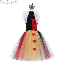 Платье-пачка «Королева сердца»; платье принцессы для девочек; Красная Королева; забавные платья для костюмированной вечеринки с героями мультфильмов; карнавальный костюм на Хэллоуин; одежда