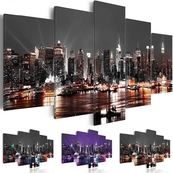 

Canvas Painting Wall Art HD Printing 5 Pcs New York City Scenery Poster Home Decorative Modern Living Room Frame Modular Picture