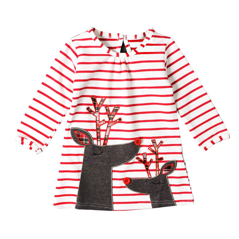 

Christmas Festival Girls Dresses Long Sleeve Brand Children Xmas Dress Kids Clothes Princess Striped Clothes with Deer Print