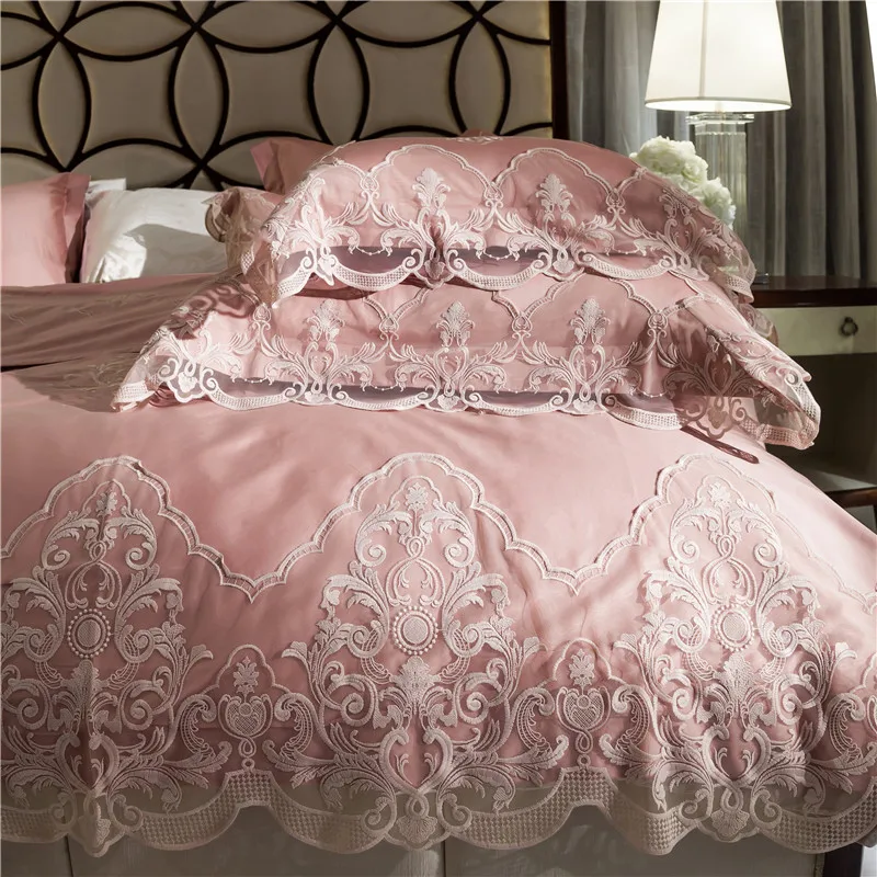 US $124.11 Egyptian cotton Lace luxury royal bedding sets tribute siky embroidery bedclothes 46pcs queen king bed sheet set duvet cover
