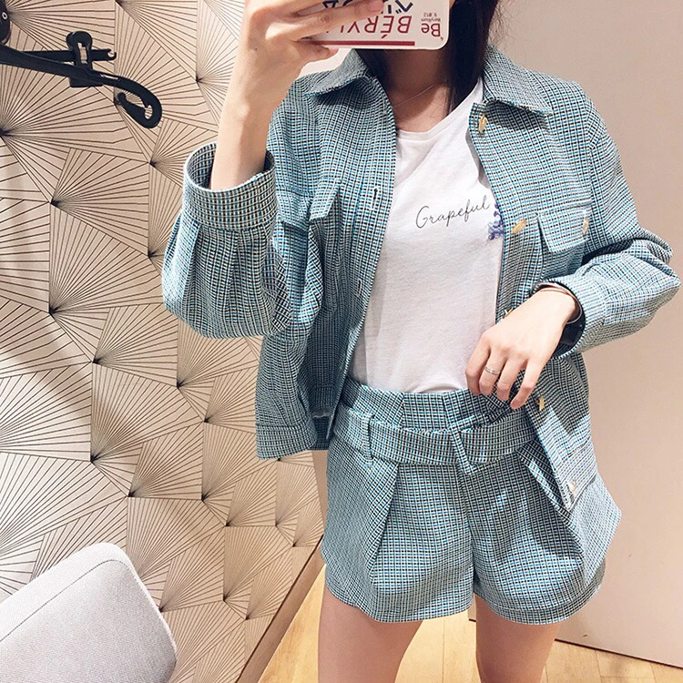 price cut  2019 spring new street fashion vintage style drop the shoulder long sleeve women classic plaid knit