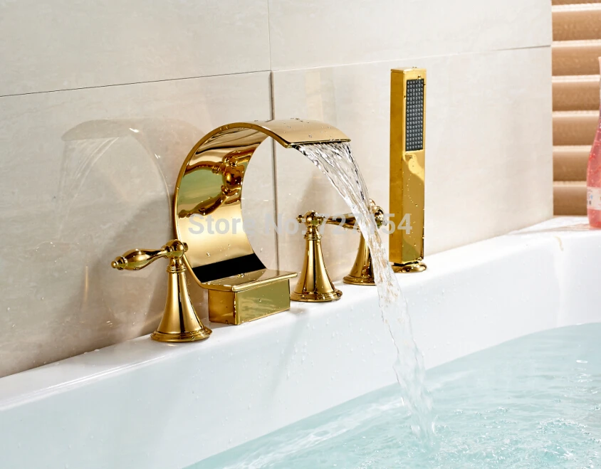 

Free shipping! Deck Mounted C Curved Bathroom Tub Faucet Waterfall Sink Mixer With Hand Shower