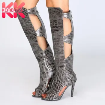 

KemeKiss Colors Customized Boots Sexy Party Knee High Boots Woman High Heel Brand New Shoes Summer Boots Plus Size 34-47