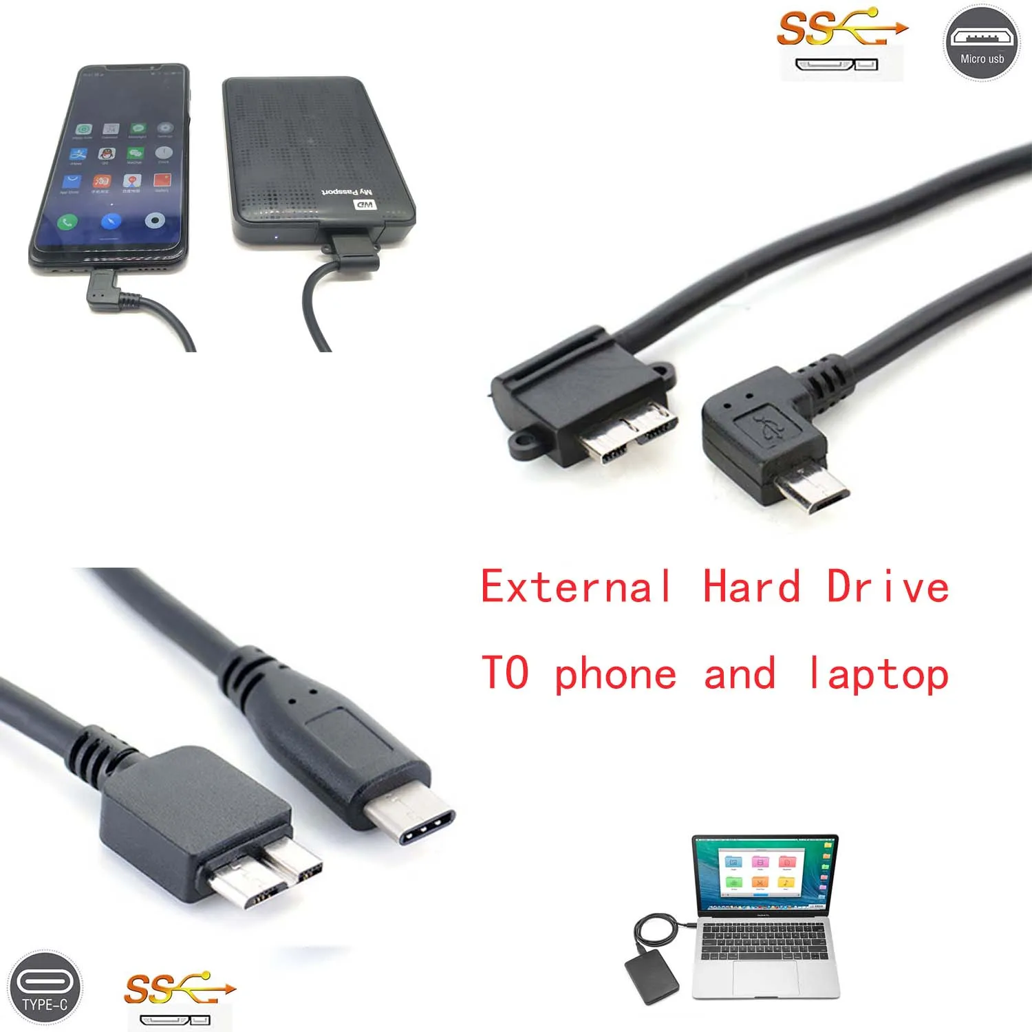 Type C USB-C и Micro usb 2,0 к USB 3,0 Micro B кабельный разъем для телефона к внешнему жесткому диску для портативного 2,5 3,5 HDD - Цвет: Both cables