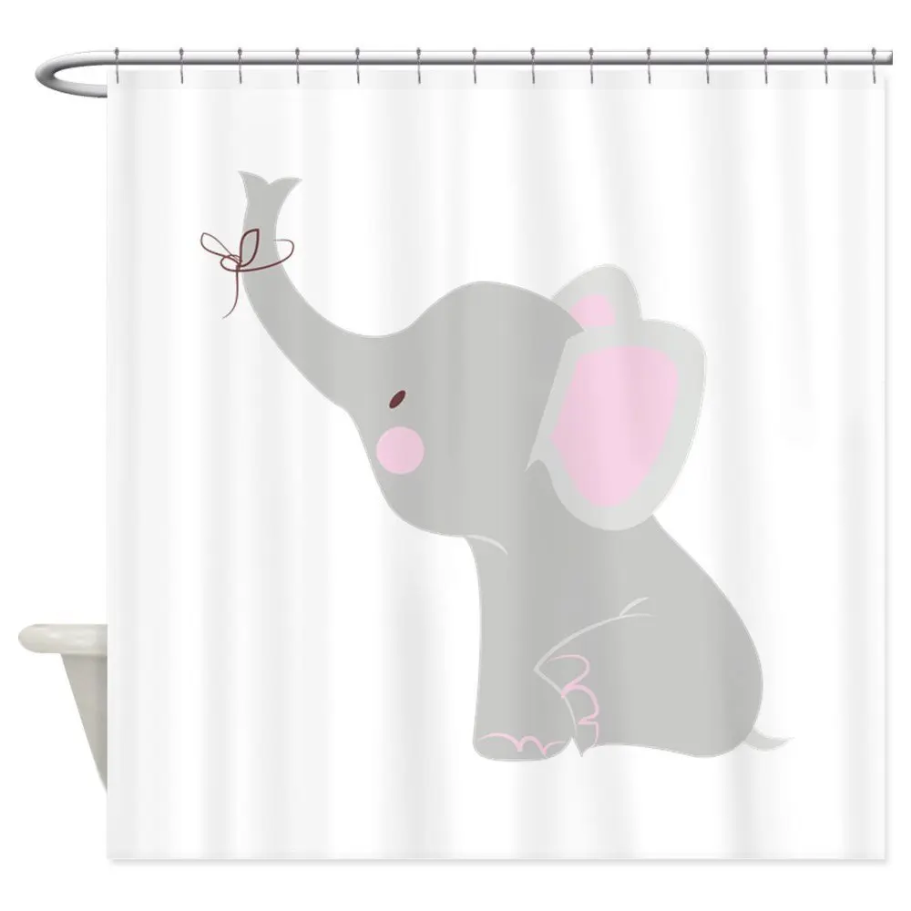 Little Elephant Shower Curtain Decorative Fabric Shower Curtain Set and