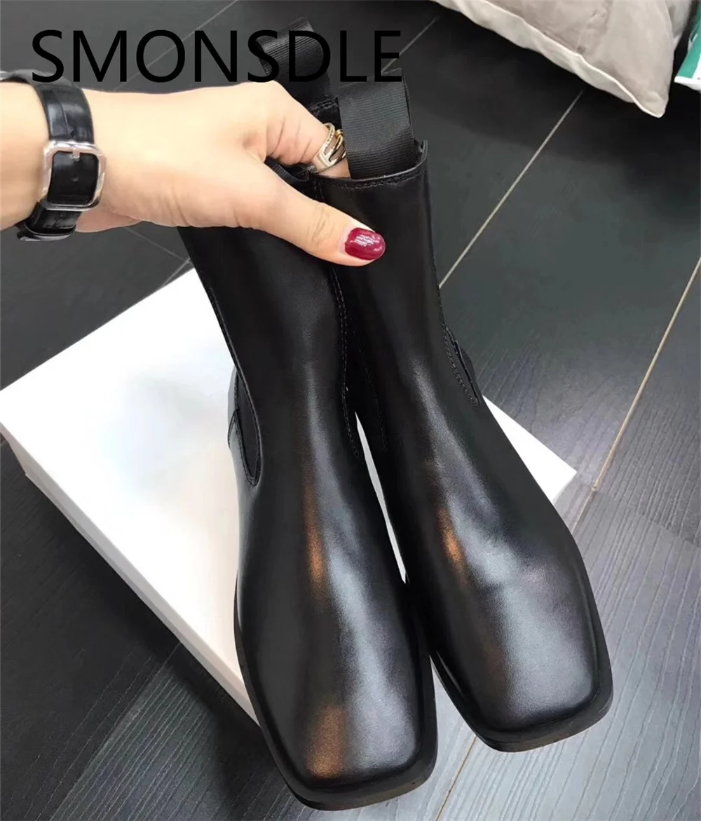 square heel slip on boots