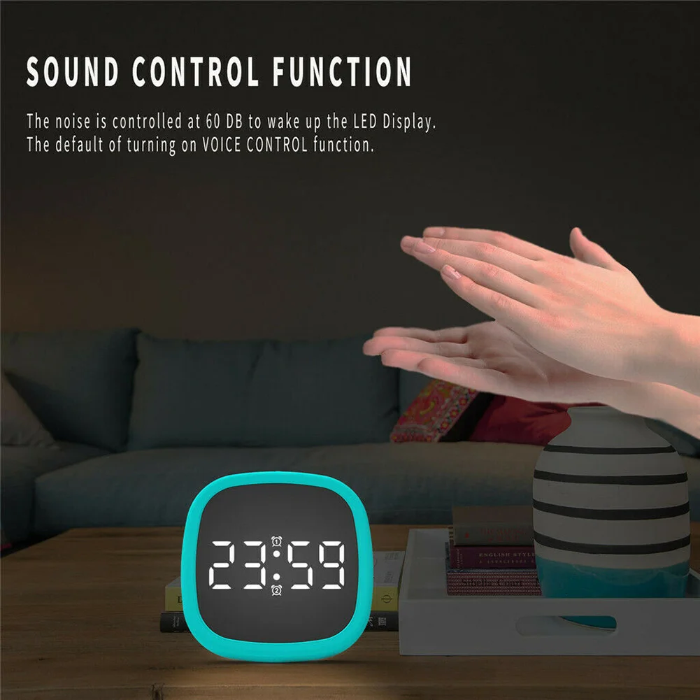 

New Hot Digital Alarm Clock LED Display Silicone Voice-activated Desk Clock Four Brightness Modes SMD66