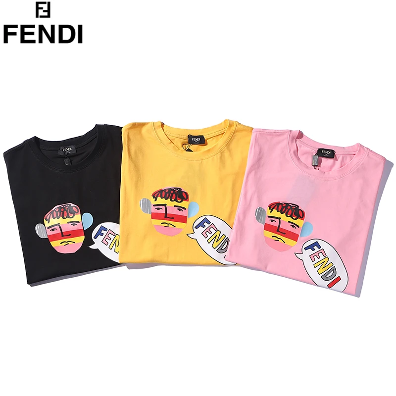 Бренд Fendi лето осень Для мужчин женщин О образным вырезом Футболка оригинальный