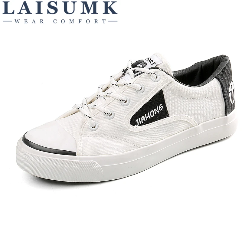 

LAISUMK Spring Summer Canvas Shoes Men Sneakers Low top Black Shoes Men's Casual Shoes Male Brand Fashion Sneakers Male Flats