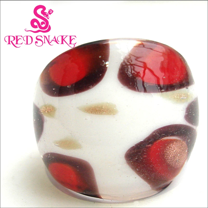 

RED SNAKE Fashion Ring Handmade white and red with black line Murano Glass Rings