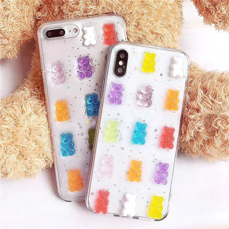 

Cute 3D Candy Colors Bear Phone Case for iphone X XR XS Max Soft TPU Back Cover Cases for iPhone 8 8Plus 7 7Plus 6 6S 6S plus