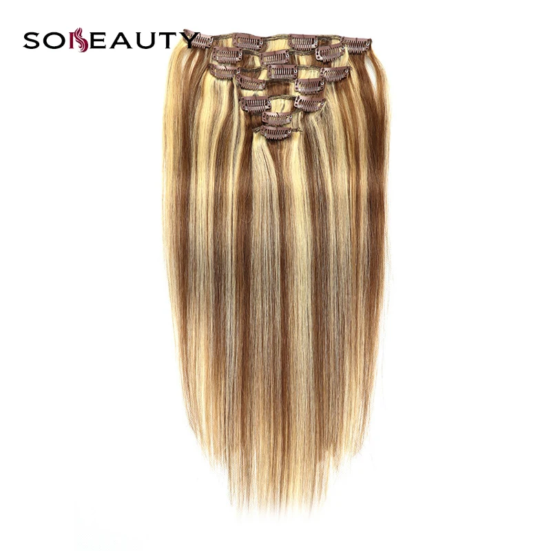 Sobeauty шелковистые прямые искусственные волосы одинаковой направленности клип в человеческих волос бразильское наращивание волос P6/613