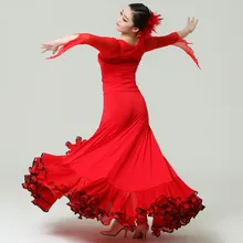 red big hemlines modern dance set flamenco black ballroom set top skirt Tango skirt waltz stage performance competition costumes