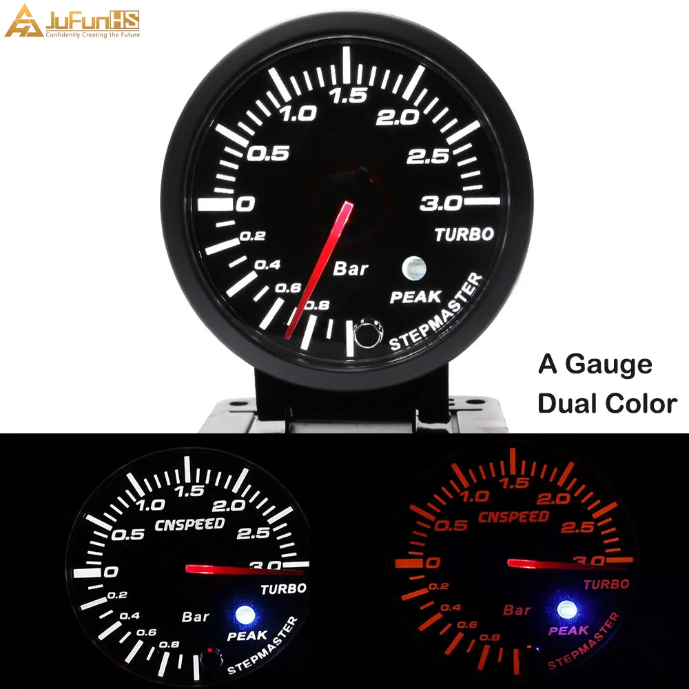 

60mm Turbo Boost Gauge 3 Bar 12V Car White Amber Dual Color LED Light Meter Auto Racing Gauges + Sensor + Peak Warning 2.5 inch