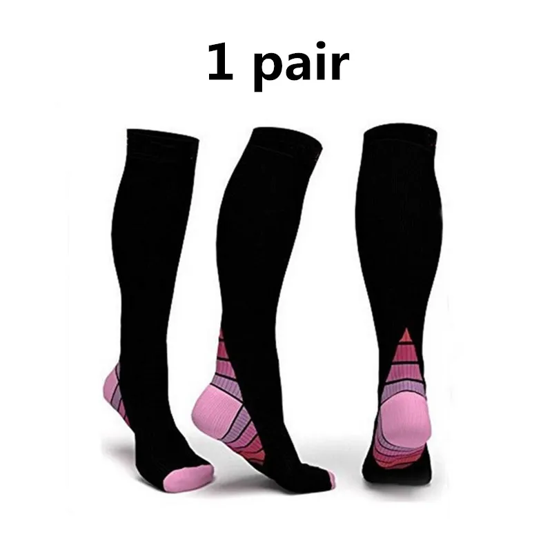 1 Pair Pink Профессиональный Компрессионные носки Для Женщин Йога дышащие кроссовки Спортивные носки Для мужчин до колена Велоспорт Бег Фитнес чулки унисекс - Цвет: 1 Pair Pink