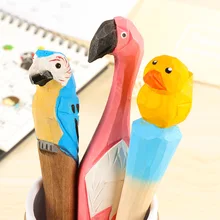 1 лот = 6 шт! из чистой твердой древесины ремесленники резные ручки с изображением животных/чернильная гелевая ручка для воды/креативная художественная подарочная ручка