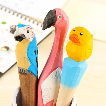 

Free ship!1lot=6pc!Pure solid wood craftsmen carved animal pens / ink water gel pen / creative art gift pen