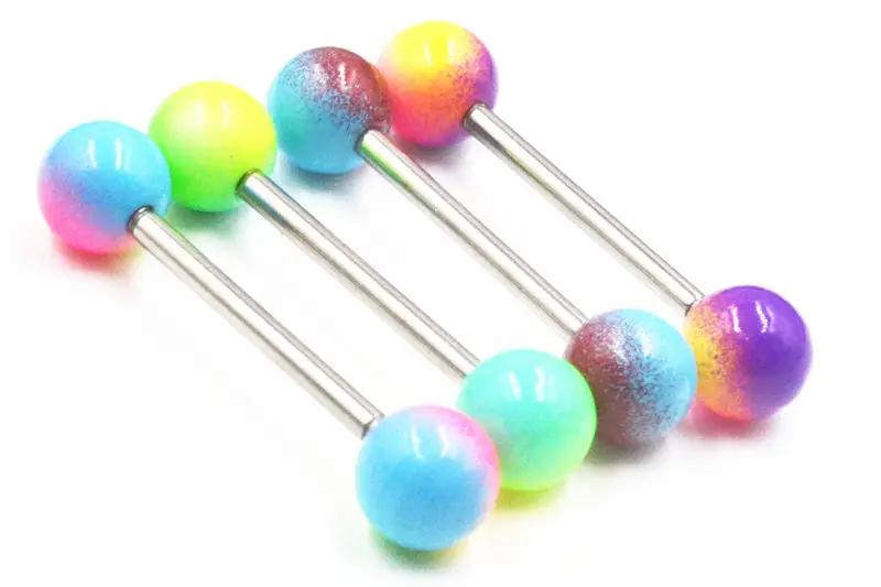 

Free Shipping 50pcs Body Jewelry Piercing Tongue Ring Barbells Nipple Bar 14G~1.6mmx16mmx6mm Mix Nice Colors New