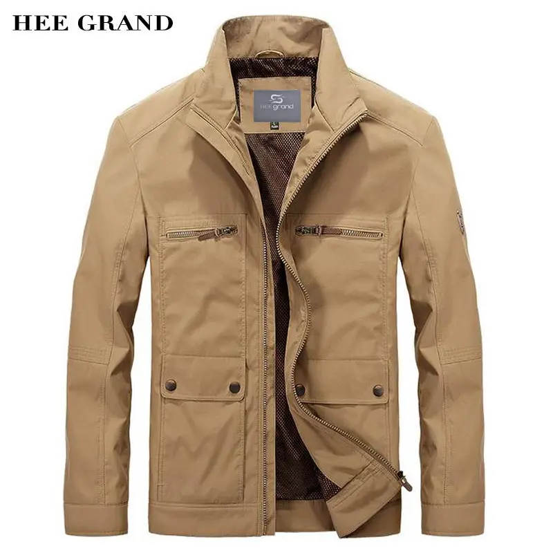 

HEE GRAND Men Casual Jackets 2017 New Arrival Stand Collar Multi-Pockets Spring Autumn Solid Cargo Outwear Size M-3XL MWJ2291