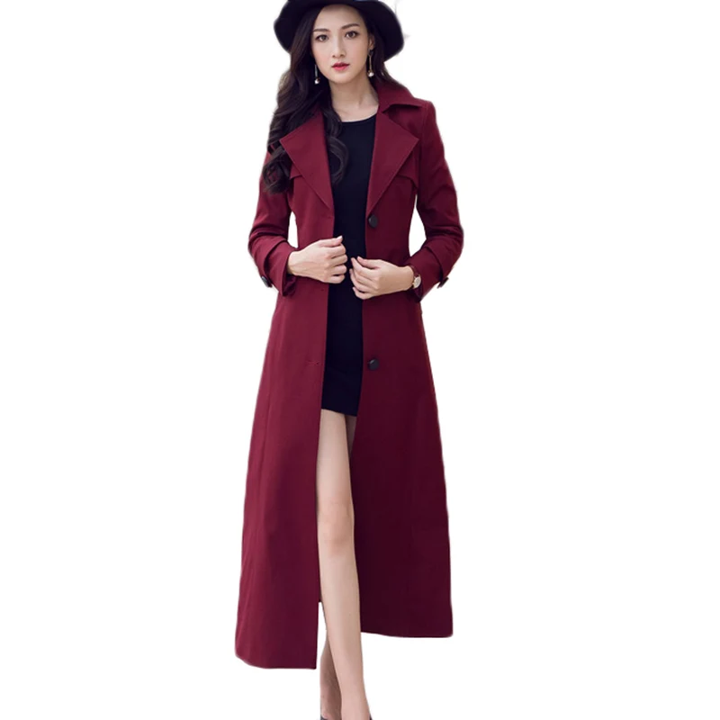 

High Quality Long Windbreaker Female 2018 Autumn Fashion Solid Color Slim Elegant Trench Outwear Plus Size Women Basic Coat 255