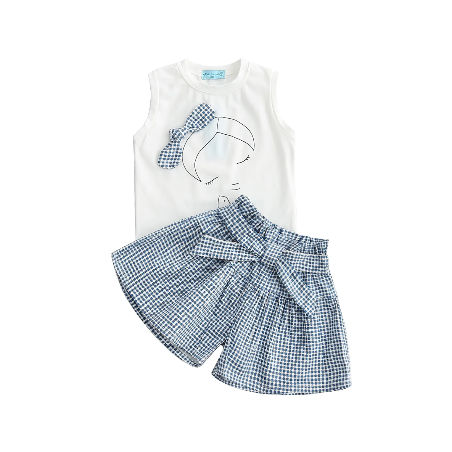 

Girl Clothes Summer Fashion Bow Cotton Vest + Plaid Shorts 2PCS Casual Set Girls Clothes Set For Journey Children Clothing