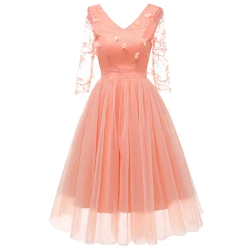 

Elegant Bridesmaid transparent sleeve jacquard Embroidered party Dress net Chiffon sexy backless for party Fromal Prom Gown