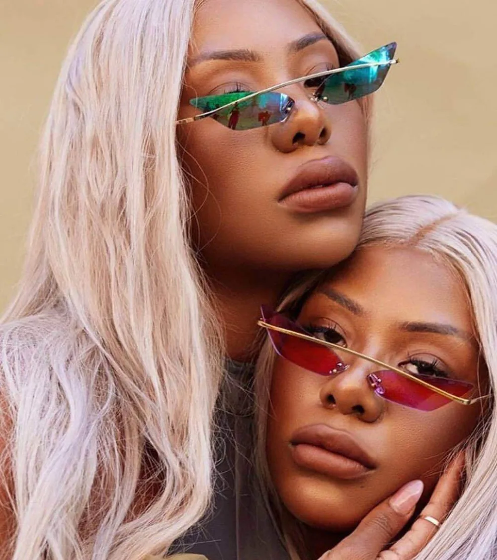 

2019 Women Fashion Small Cat Eye Rimless Unique Shape Sunglasses Personality Cosy Shades Street Snap Sun Glasses Oculos De Grau