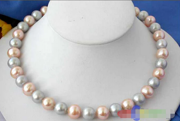 

A AA 17" 12MM GRAY PINK ROUND FRESHWATER PEARL NECKLACE