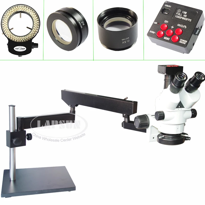 3.5X 90X Trinocular Industrial Inspection Zoom Stereo Microscope